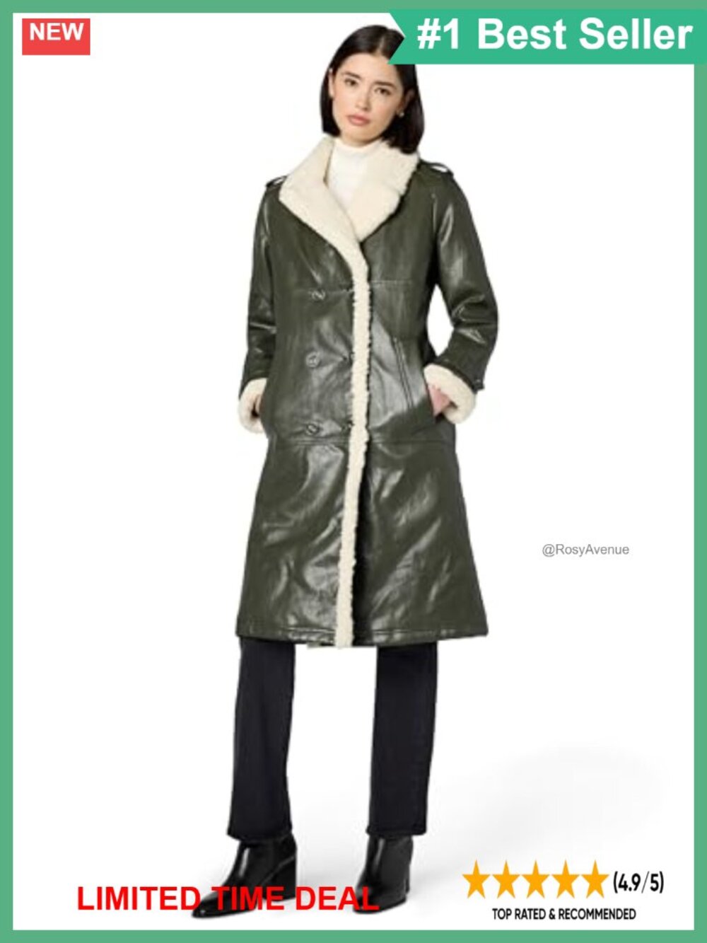 Faux Leather Belted Trench Coat Notch Collar Long Women's
